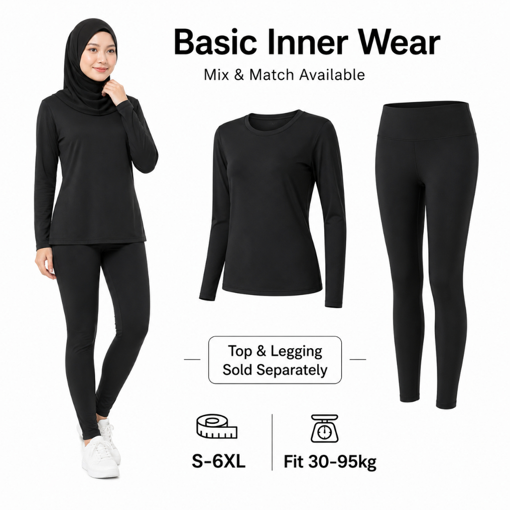 [S–6XL] Plus Size Inner / Baju Inner Hitam Perempuan / Seluar Legging ...
