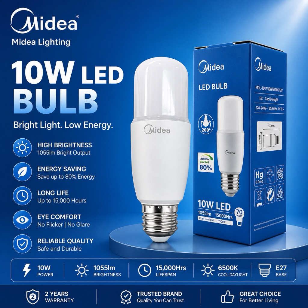 Midea LED Stick Bulb 10W E27 Daylight 6500K Energy Saving Light Bulb ...