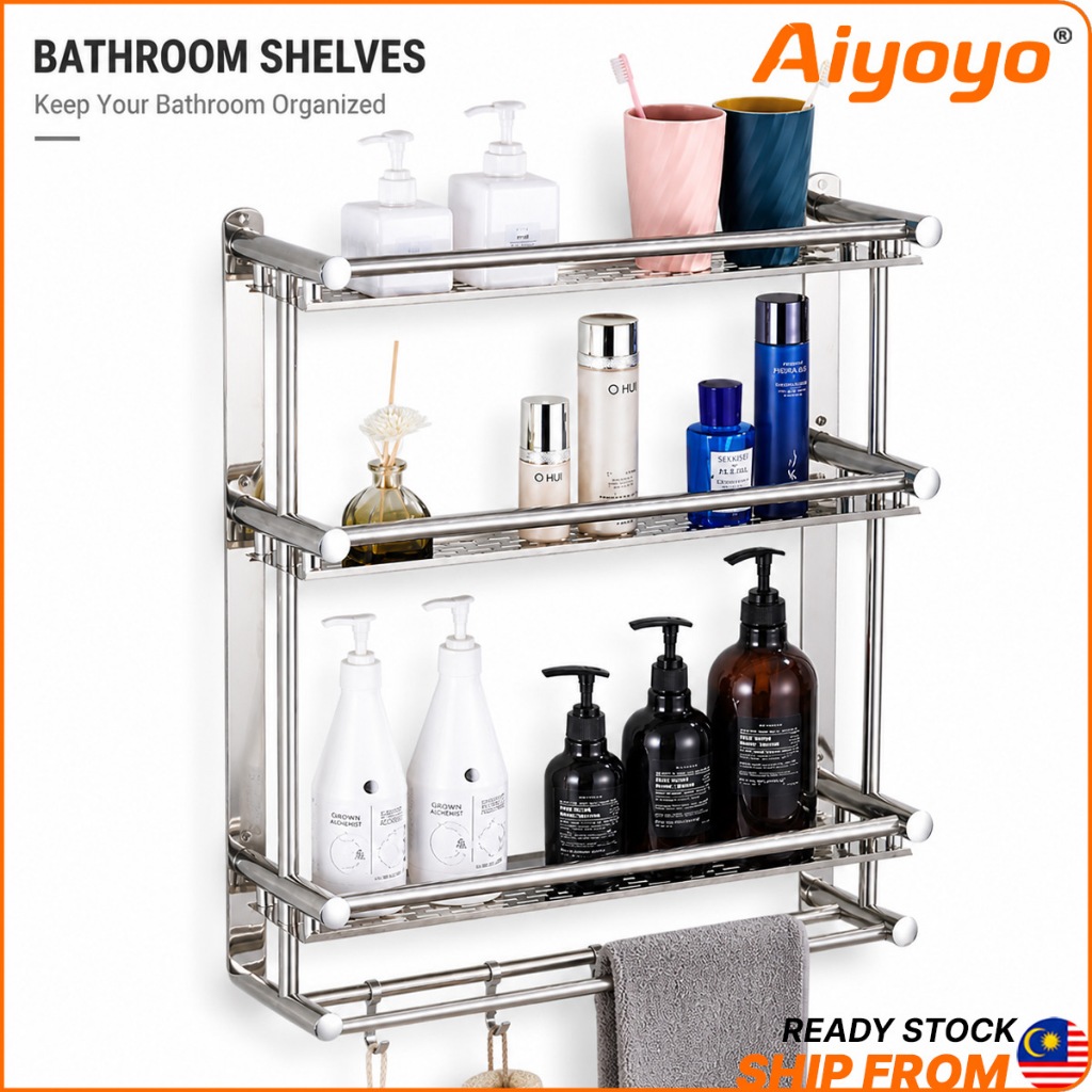Stainless Steel Bathroom Shampoo Rack Towel Rack Towel Hanger Toilet ...