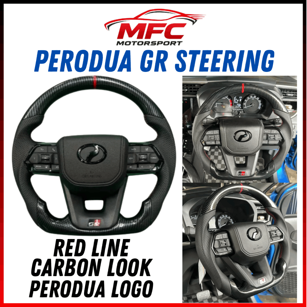 TOYOTA PERODUA GR STYLE SPORT STEERING WHEEL CARBON LOOK- Myvi Axia ...