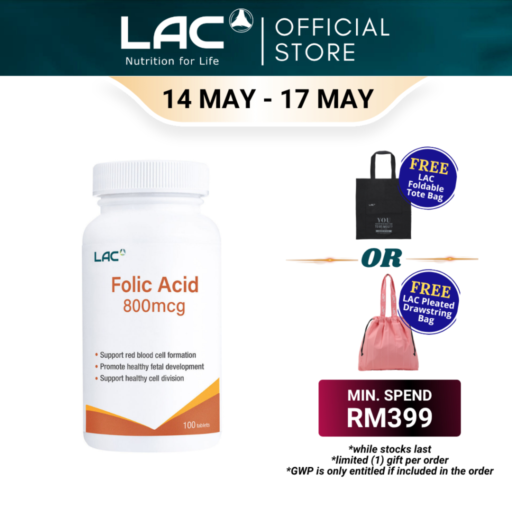 LAC Folic Acid 800mcg (100 Tablets) [Exp Aug 2028] 01404150 | Shopee ...