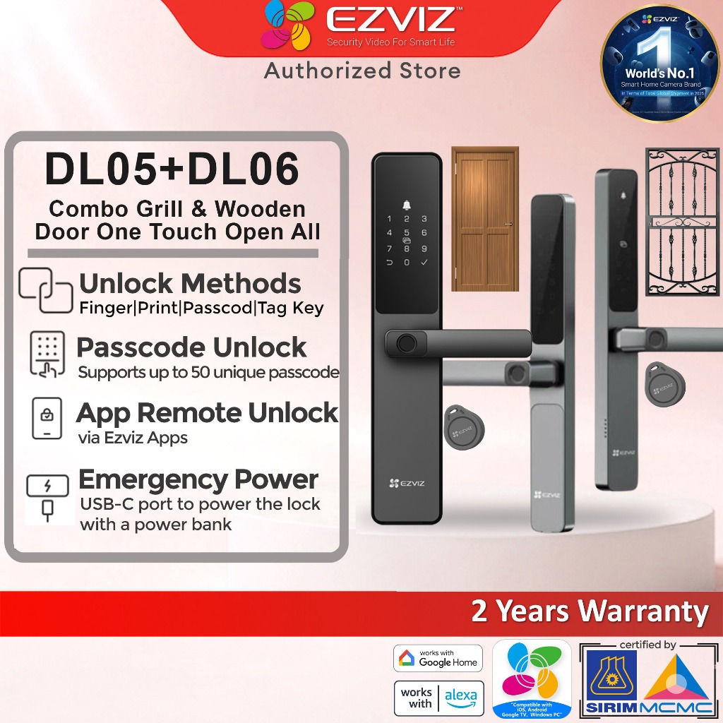 EZVIZ DL05 DL06 Pro Combo Smart Home Security Fingerprint Grill Door ...