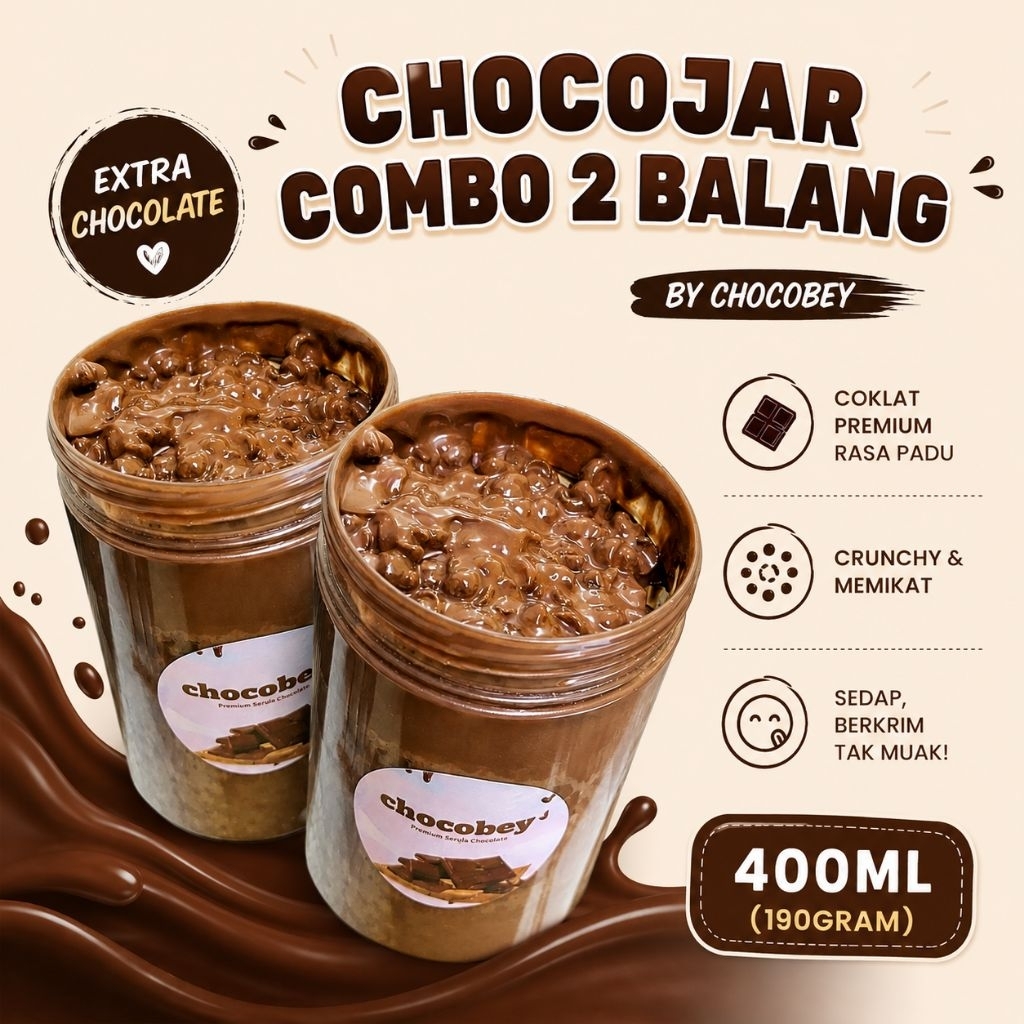 CHOCOJAR COMBO 2 BALANG EXTRA COKLAT (400ML) minicruch | Shopee Malaysia