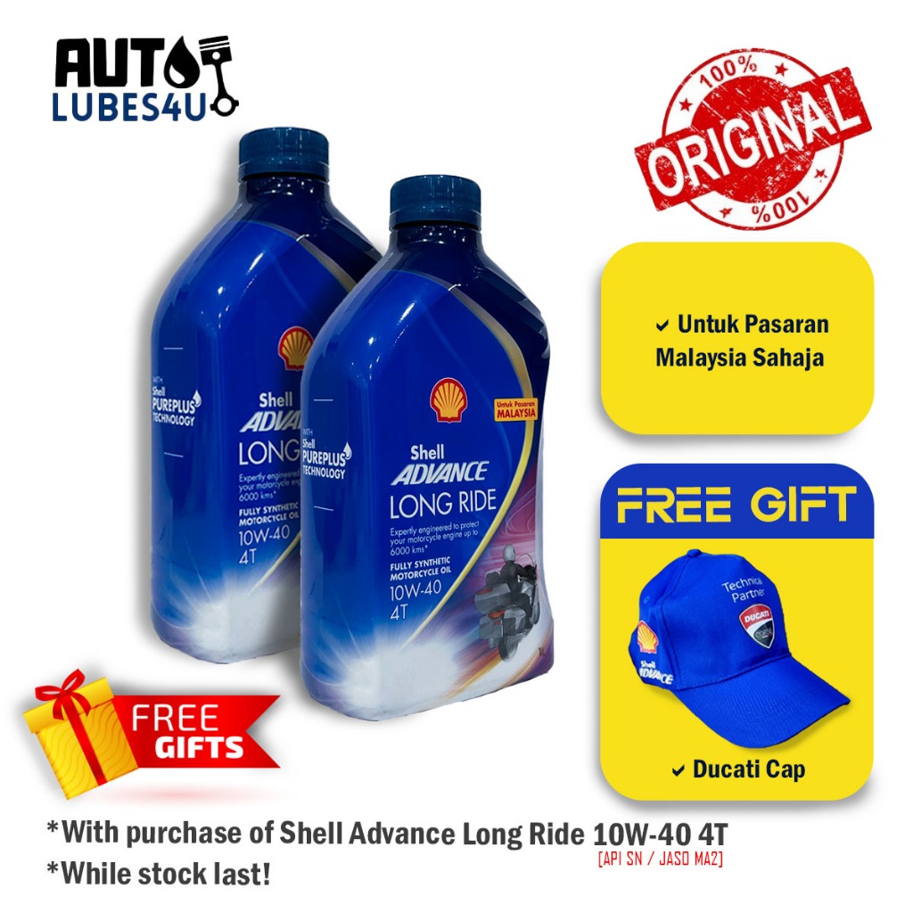 [2 Bottles] Shell Advance Long Ride 10W40 1L Fully Synthetic (FOC 1 ...