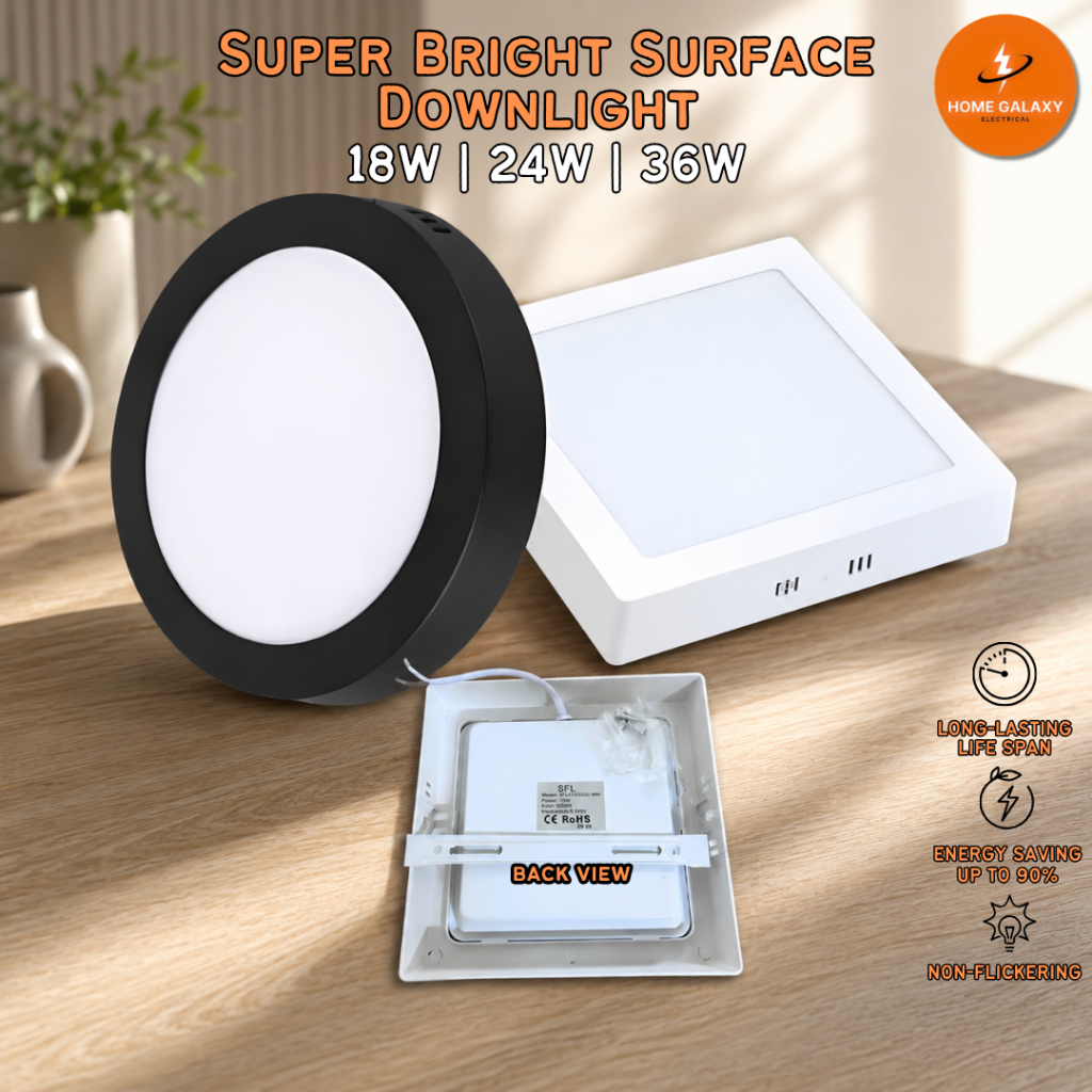 Lampu Siling LED Surface Downlight Bulat Petak Plastic 18W 24W 36W ...