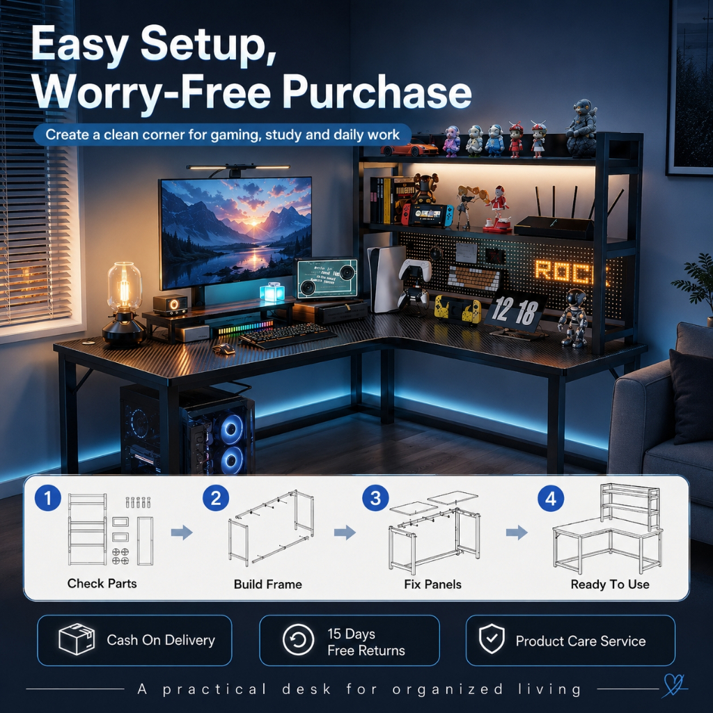 L Shape Computer Table Computer Desk Study Writing Table PC Corner Desk ...