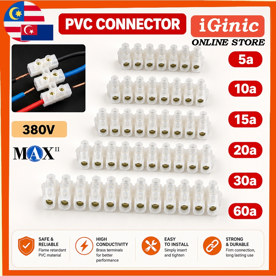MAX-II PVC Cable Connector 5A/10A/15A/20A/30A/60A Terminal Block ...