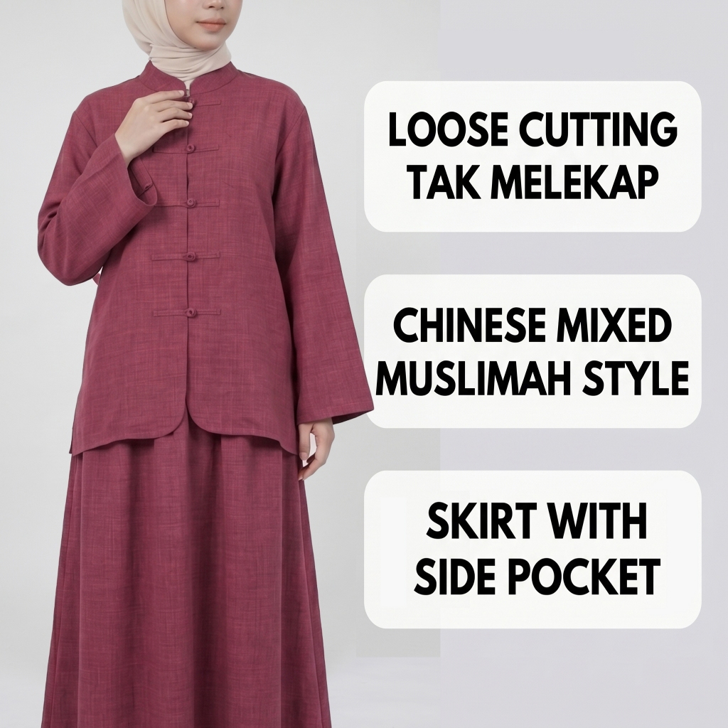 PANDAEYES JISO CHEONG SAM Chinese Style x Muslimah Set Blouse Skirt ...