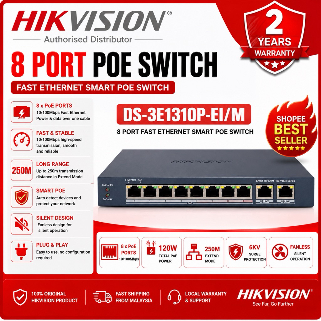 HIKVISION DS-3E1310P-EI/M 8 Port Fast Ethernet Smart POE Switch ...