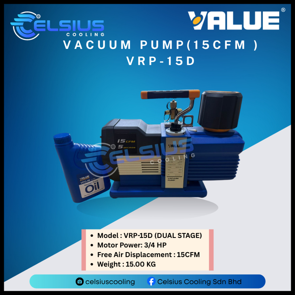Value Vacuum Pump VRP-15D Dual Stage Heavy Duty (15CFM) Tool Air ...