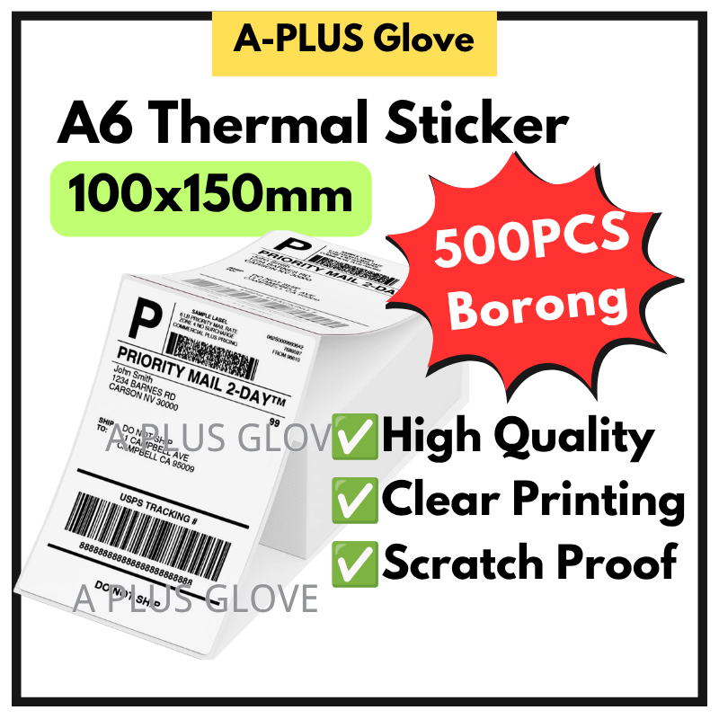 500PCS A6 Thermal Paper Label Sticker Airway Bill Barcode Roll Fold ...