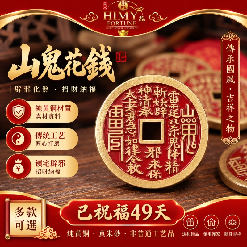 HIMY🐳【Ready Stock】山鬼花錢真品已開光貔貅招财化煞防小人开运能量