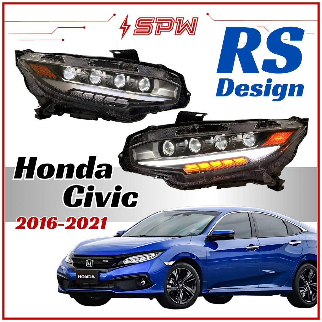 Honda Civic FC (2016-2021) RS 4-Projector Head Lamp Head Light Dynamic ...