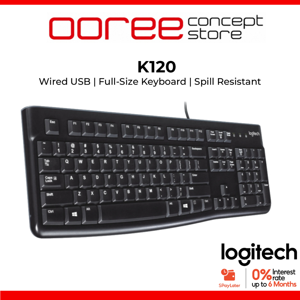 Logitech K120 Full-Size Wired USB Keyboard Spill-Resistant Design 10 ...