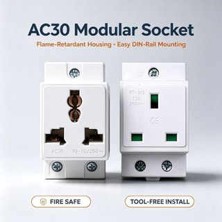 DIN Rail Modular Socket AC30 10‑16A 250V Distribution Box Mount Power ...