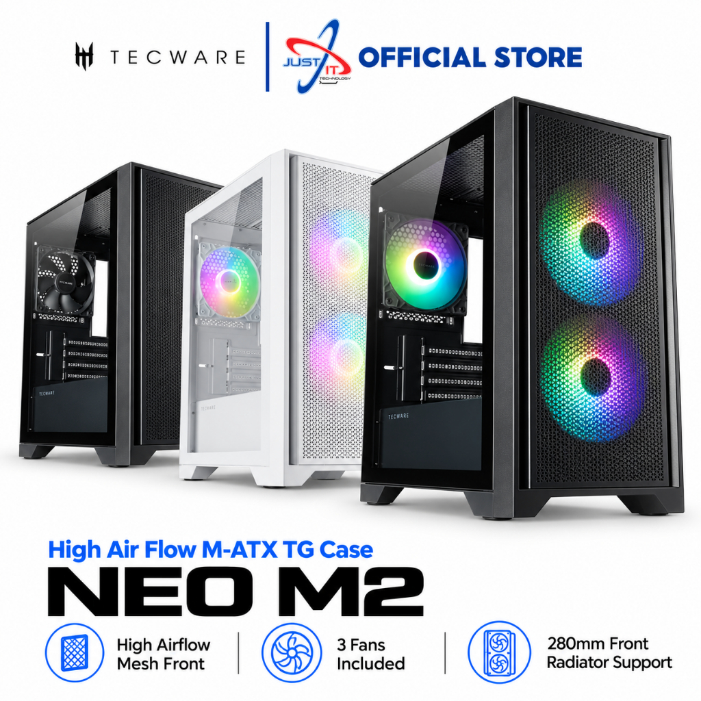 TECWARE NEO M2 OMNI / STEEL ARGB MATX GAMING PC CASE - BLACK / WHITE ...