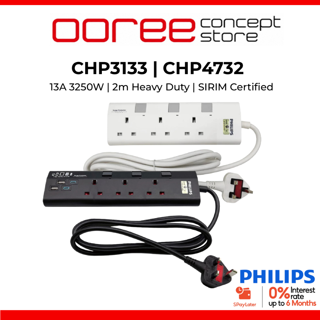 PHILIPS CHP3133BA CHP4732 3-Gang Extension Socket 13A 3250W 2m Heavy ...