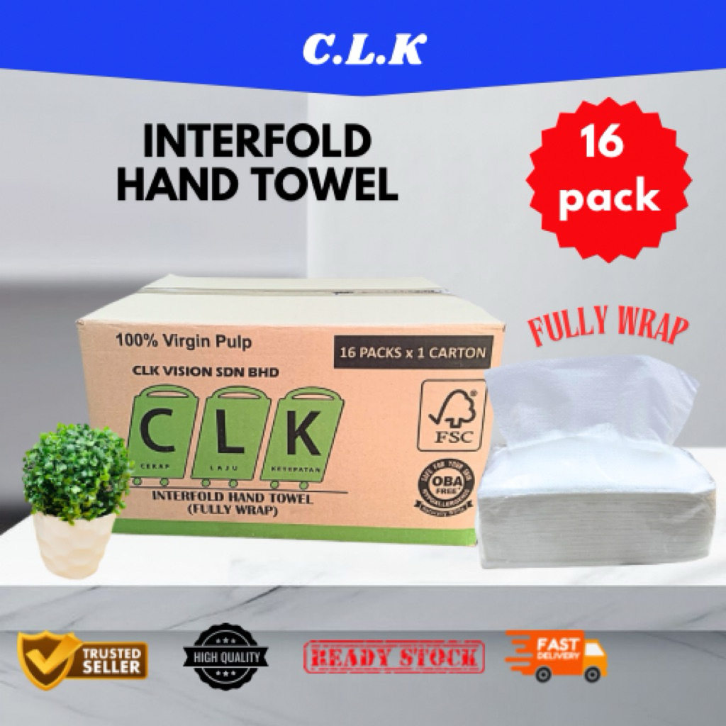 CLK Interfold Hand Towel Fully Wrap - 16 packs tisu murah, toilet paper ...