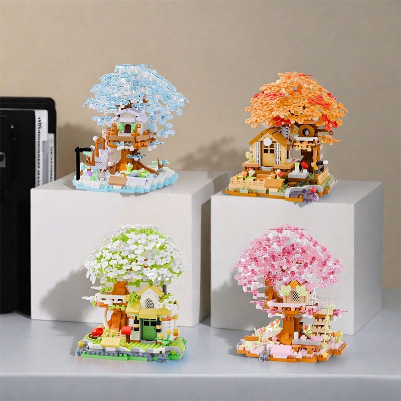 690Pcs Sakura Tree Bricks Add Light Building Blocks 3D Puzzle Flower ...