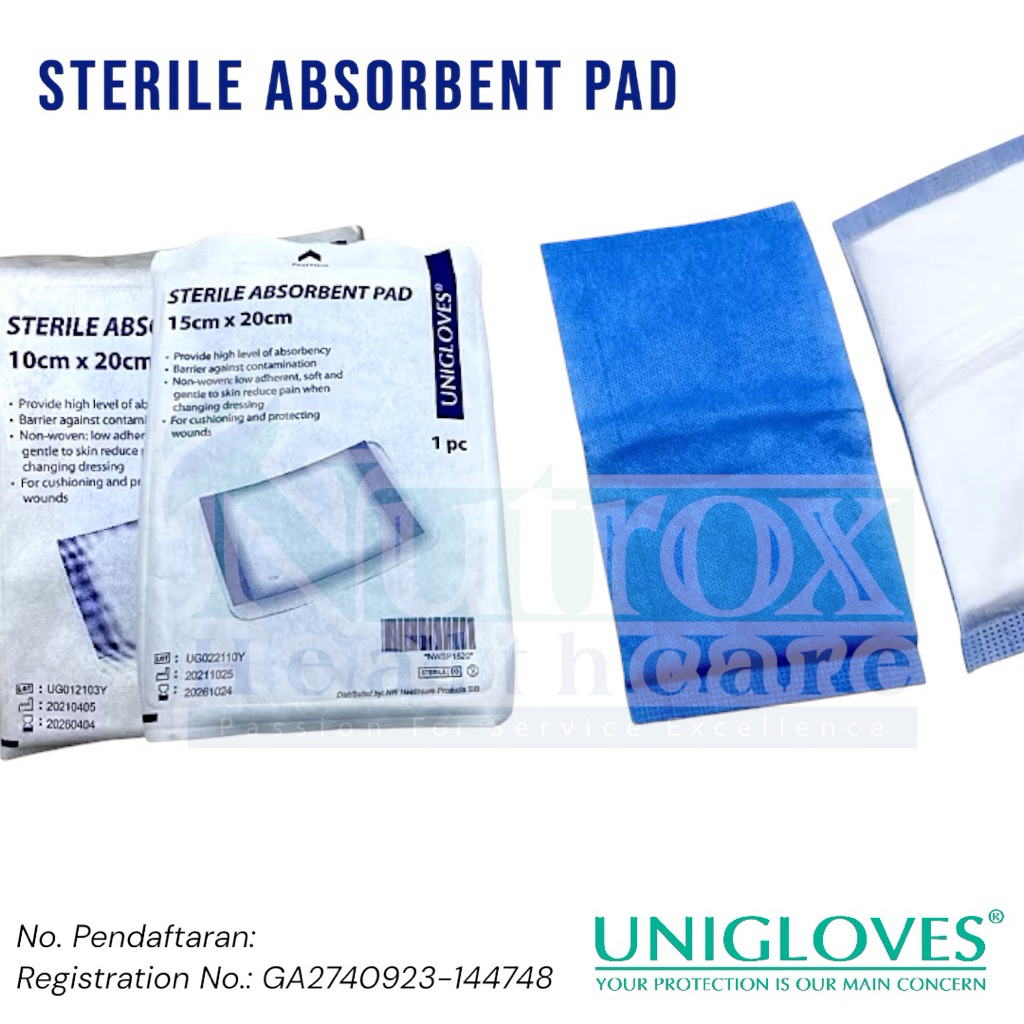 Unigloves Sterile Absorbent Pad Gamgee(1 PC) High Absorbency, Non-Woven ...