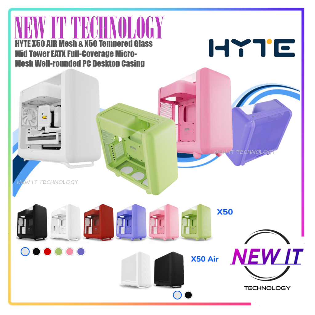 HYTE X50 AIR Mesh & X50 Tempered Glass Mid Tower EATX Full-Coverage ...