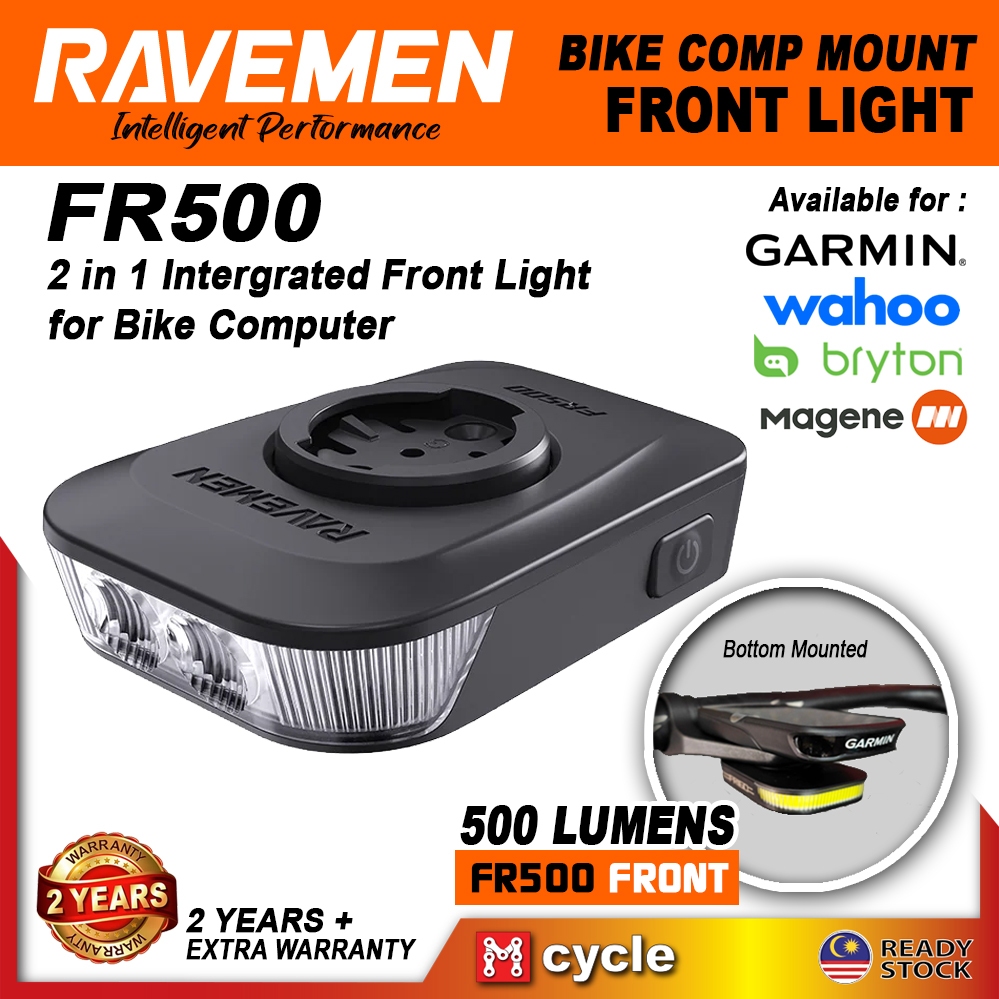Phare Avant Vélo RAVEMEN FR500 - Compatible Garmin/Wahoo - Rechargeable USB - Neuf Sous Emballage