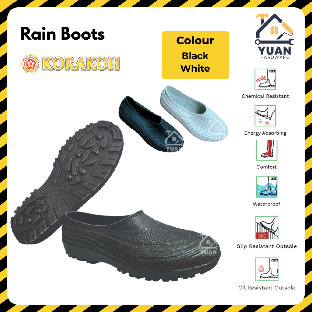 Korakoh K-201 | Rubber shoes | Kasut getah | Low-cut Black White Safety ...
