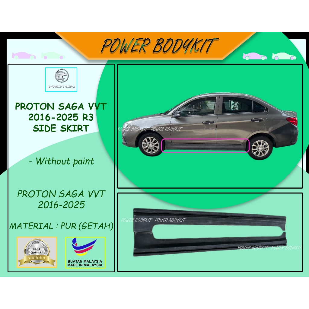 READY STOCK Proton Saga VVT 2016-2025 R3 (Thai R3 Design) Side Skirt ...