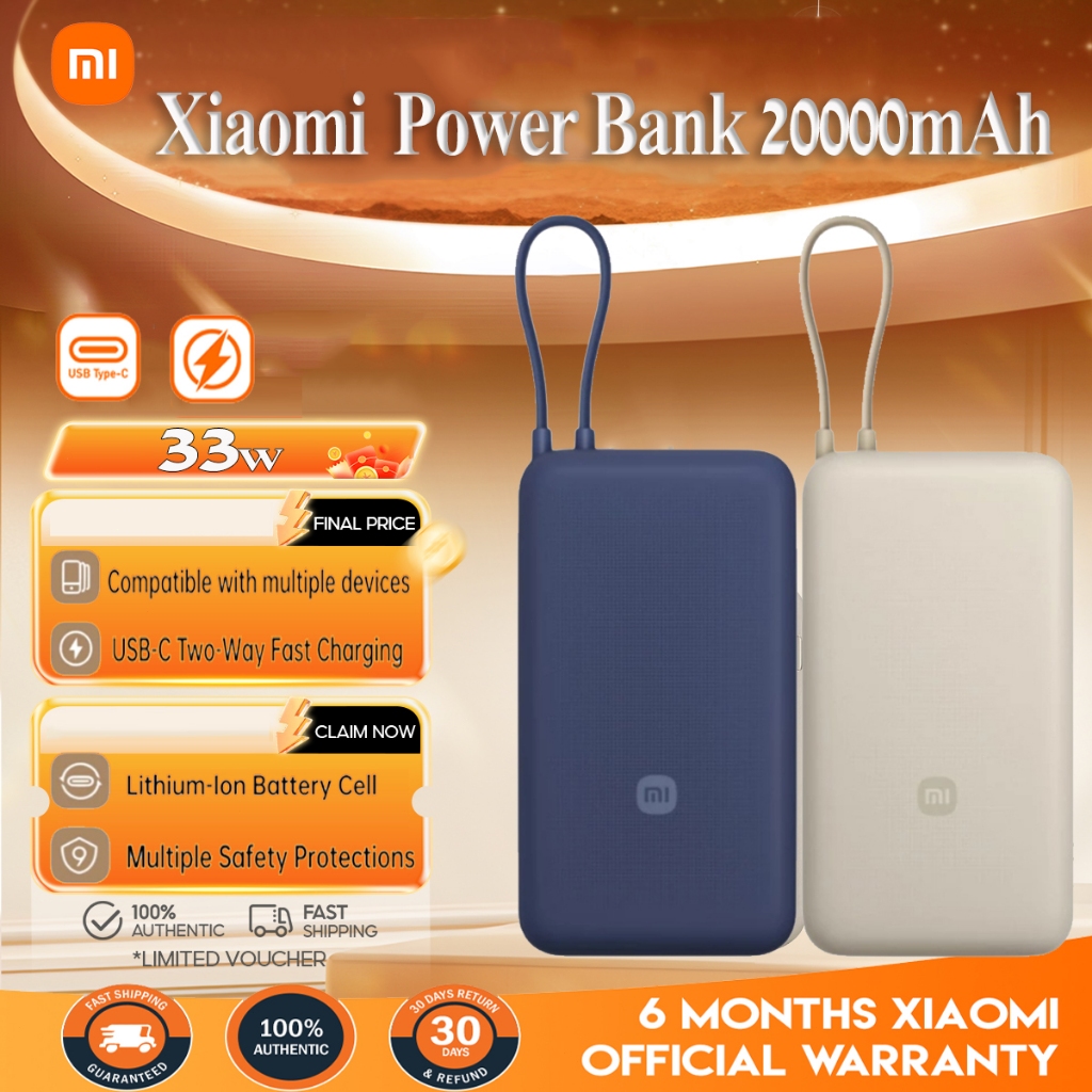 Xiaomi 20000mAh Power Bank Pocket Version 33W Two—Way Fast Charge USB-C ...