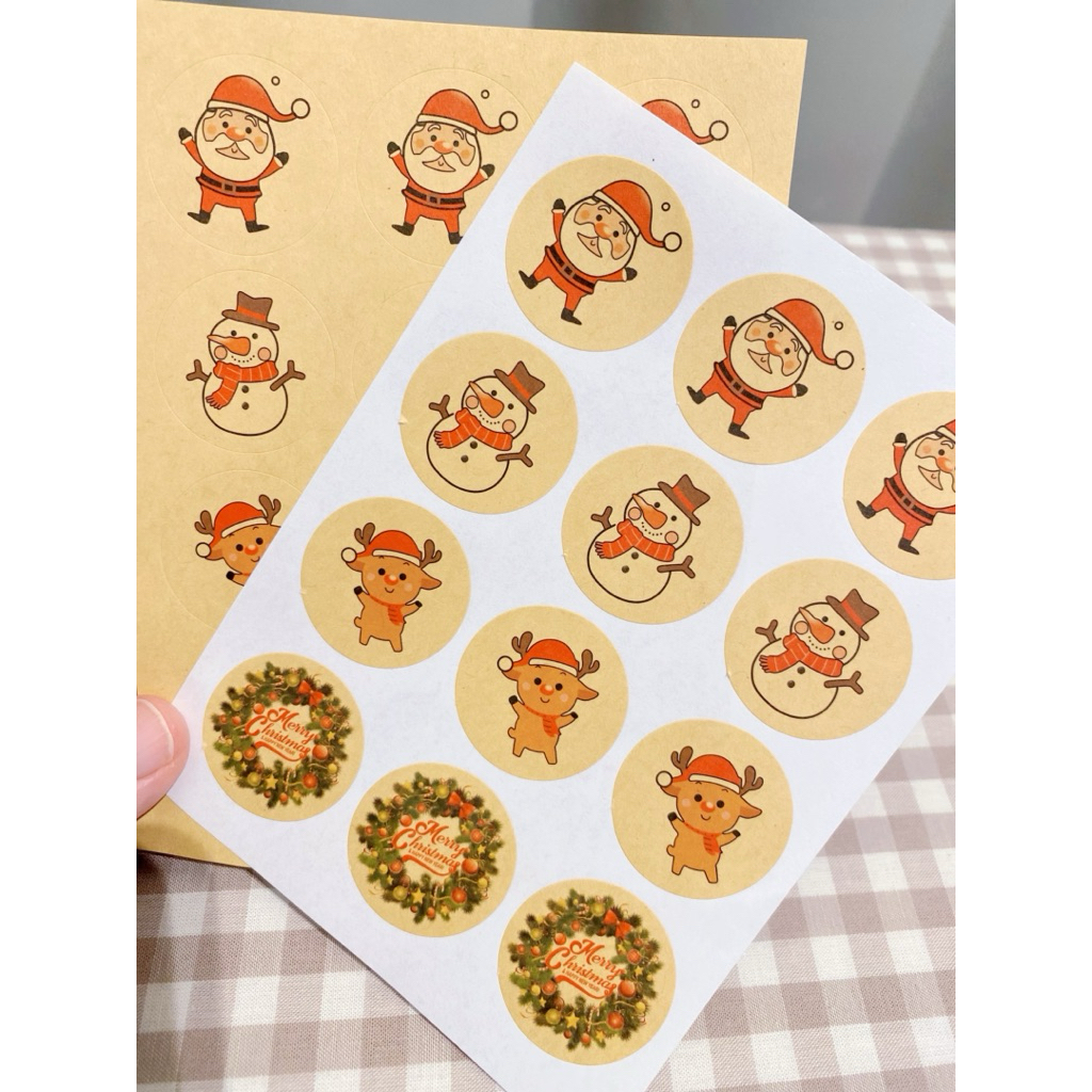 4 Styles 60-Piece Assorted 3cm Round Christmas Kraft Paper Sticker Pack ...