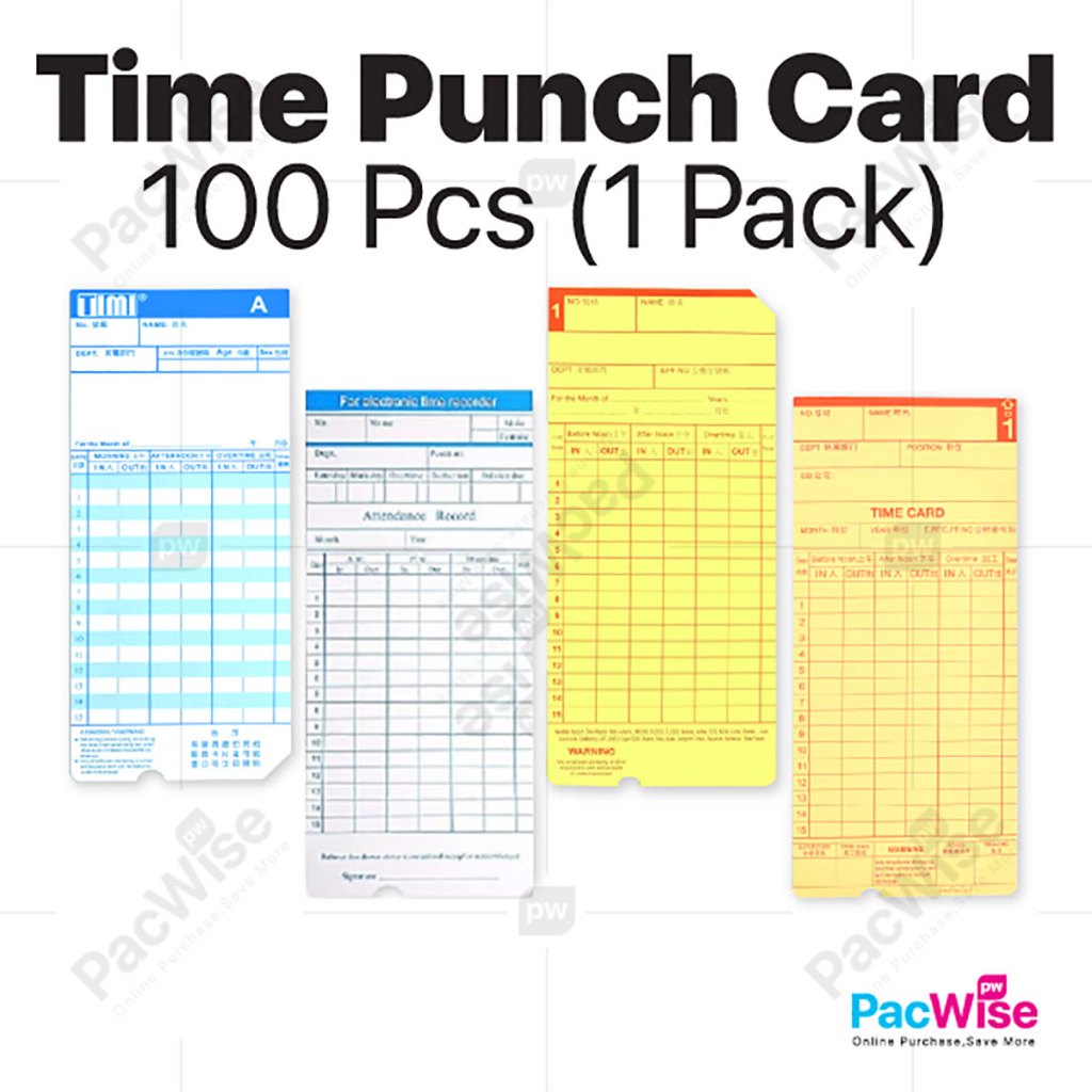 Time Punch Card / Kad Pukulan Masa / Attendance Punch Card for Machine ...