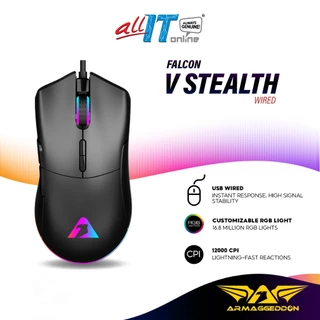 Armaggeddon Falcon V Stealth Wired RGB Gaming Mouse with 12000 CPI, Customizable RGB Lighting, USB-Wired, Macroable