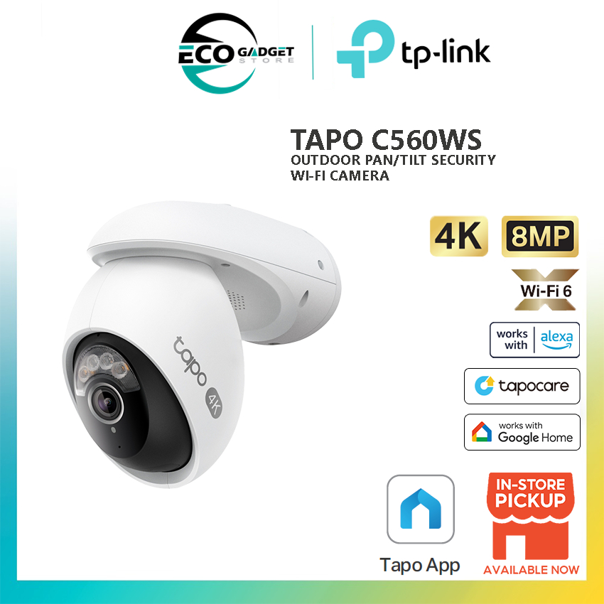 TP-Link Tapo C560WS Outdoor Pan/Tilt Security Wi-Fi Camera 4K 8MP Wi-Fi ...