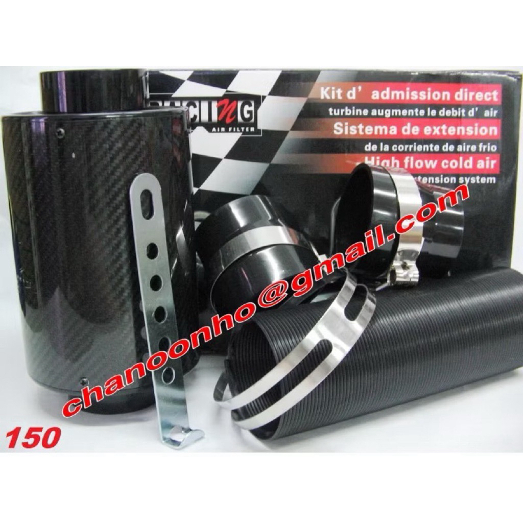 Universal 3 INCH 76MM CARBON Car Racing Air Filter Box Fiber Cold Feed ...