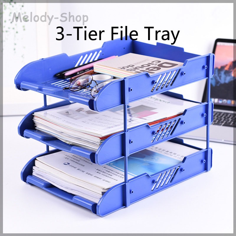 3-Tier A4 Thickened File Tray Organizer, Office Supplies Simple Plastic ...