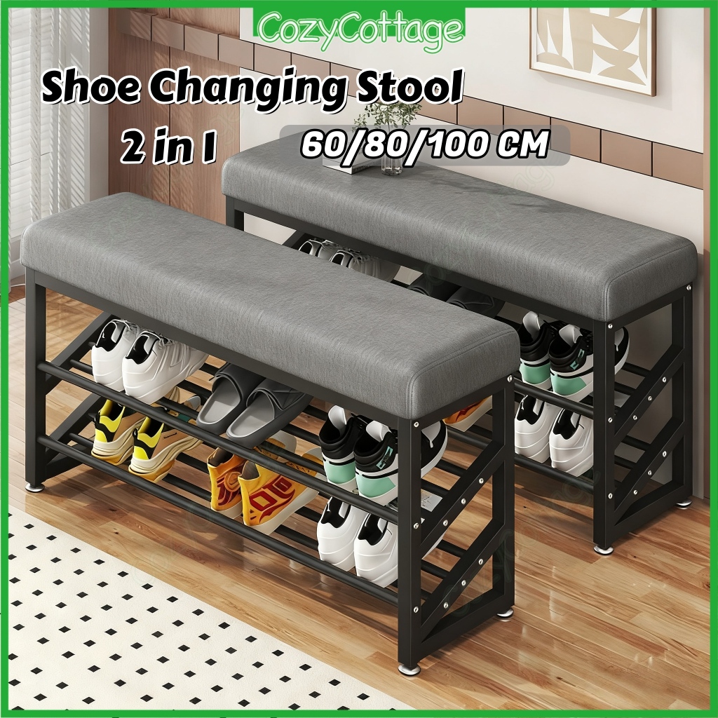 COD Shoe Stool 2in1 Shoe Storage Metal Rack Soft Cushion Bench Steel ...