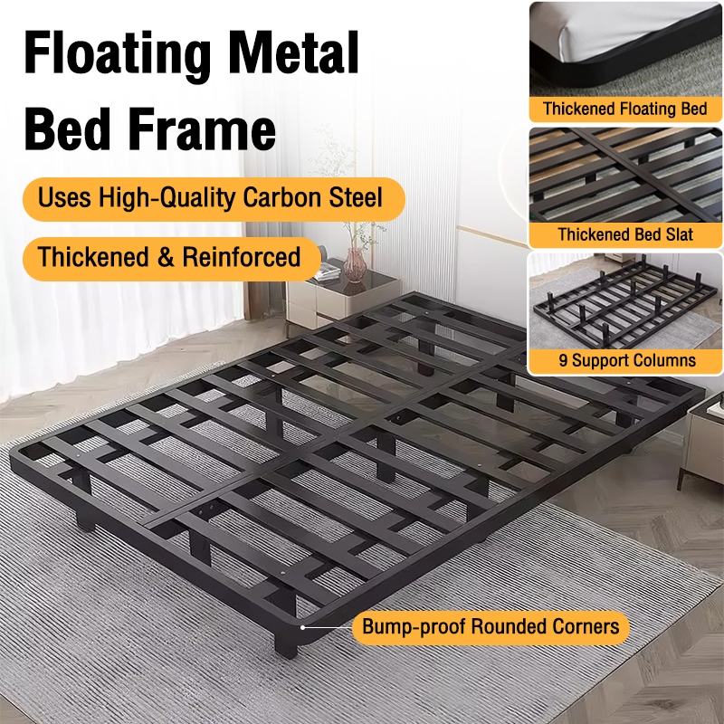 Reinforced Floating Iron Bed Frame,Queen / King Size Enhanced Support ...