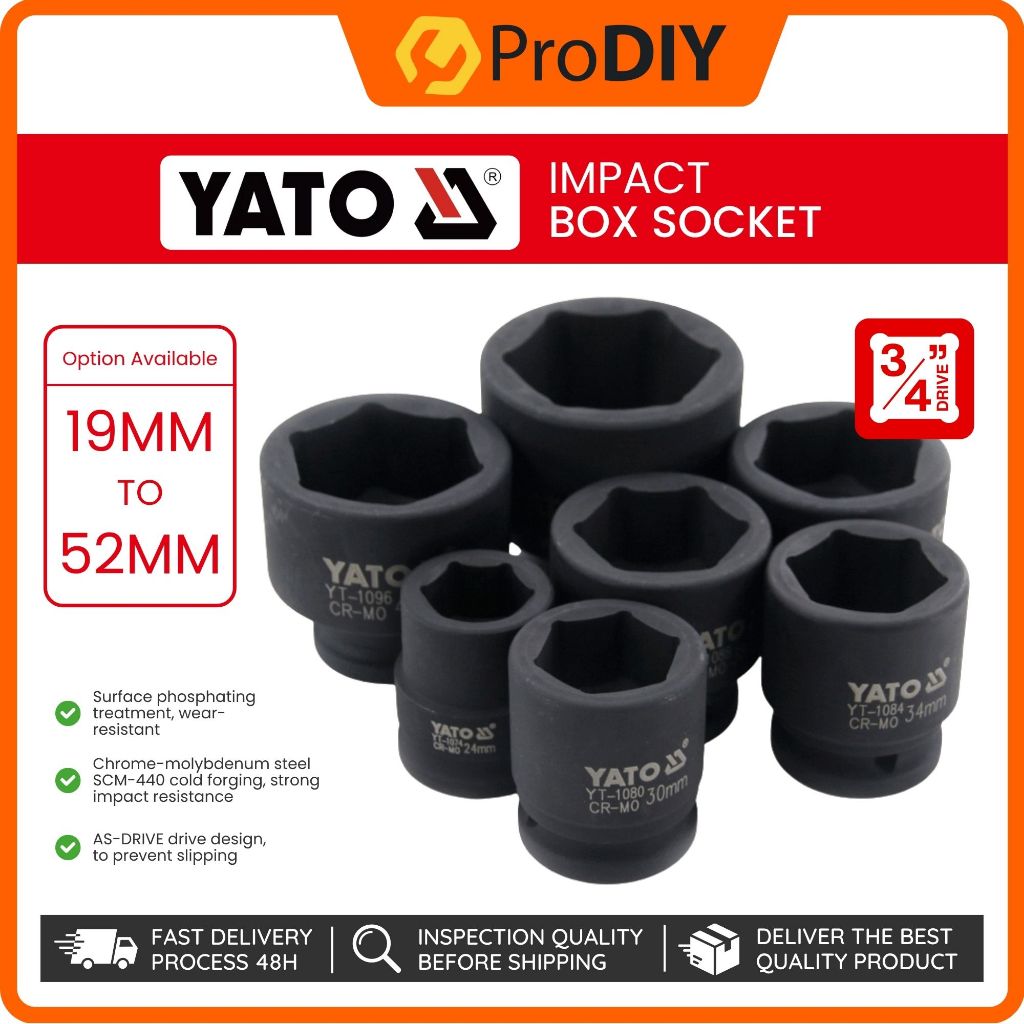 YATO 1PCS 3/4 inch Drive Impact Box Socket 19mm - 52mm CR-MO Heavy Duty ...