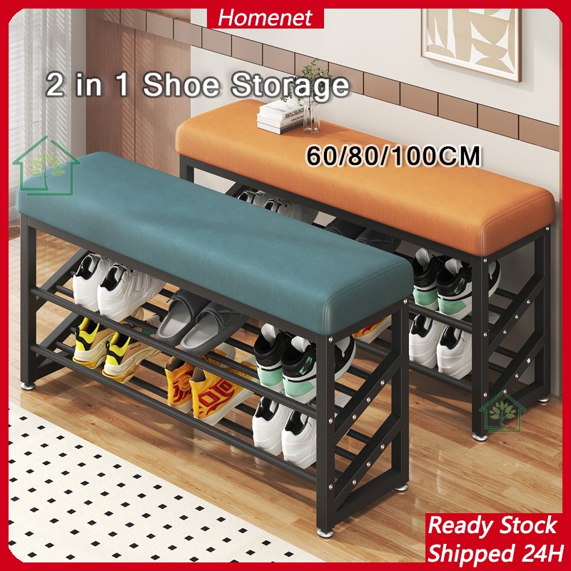 Shoe Bench 2-in-1 Metal Shoe Rack with Padded Shoe Cabinet Shoe Cabinet ...