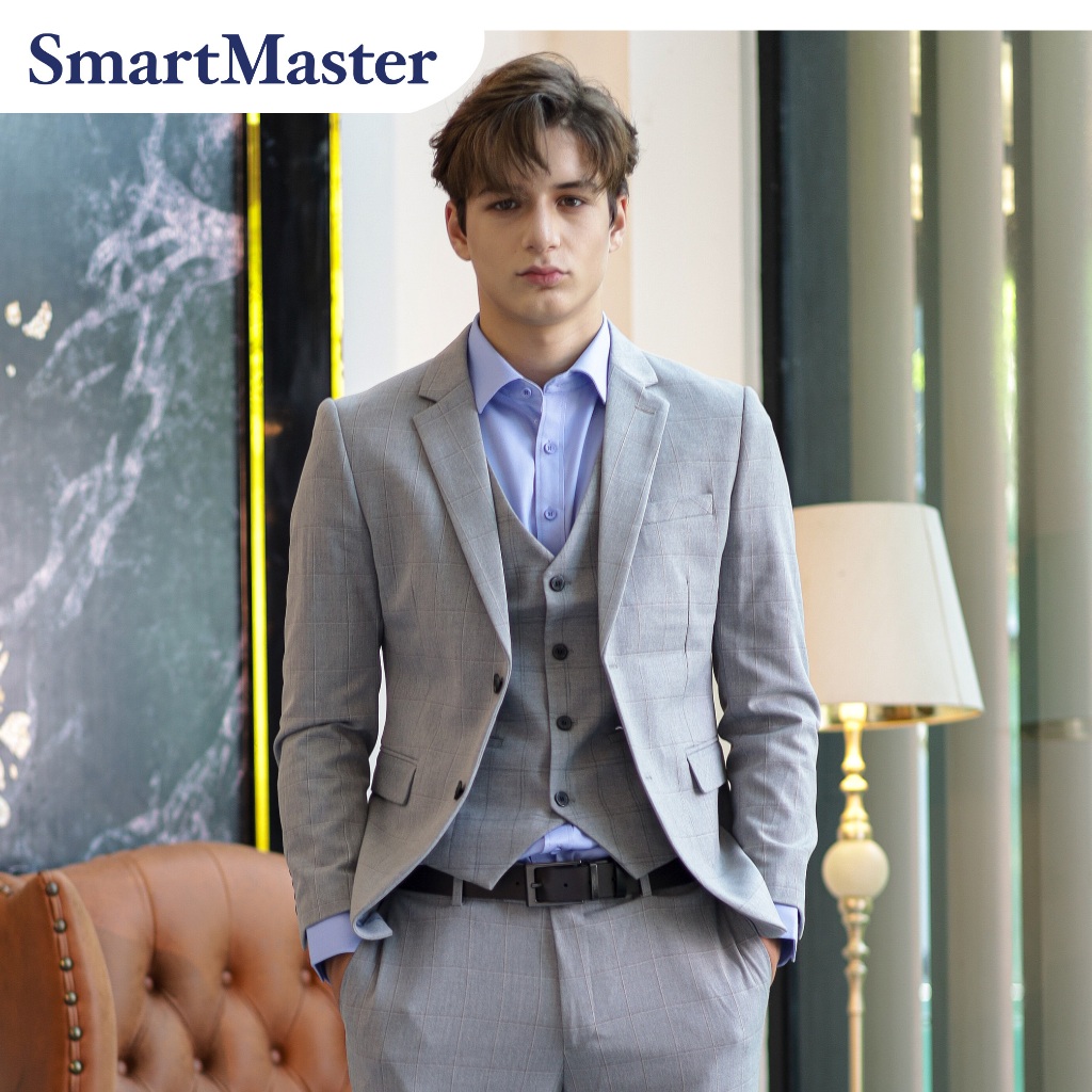 SmartMaster WindowPane Slim Fit Formal Suit in Light Grey | Shopee Malaysia