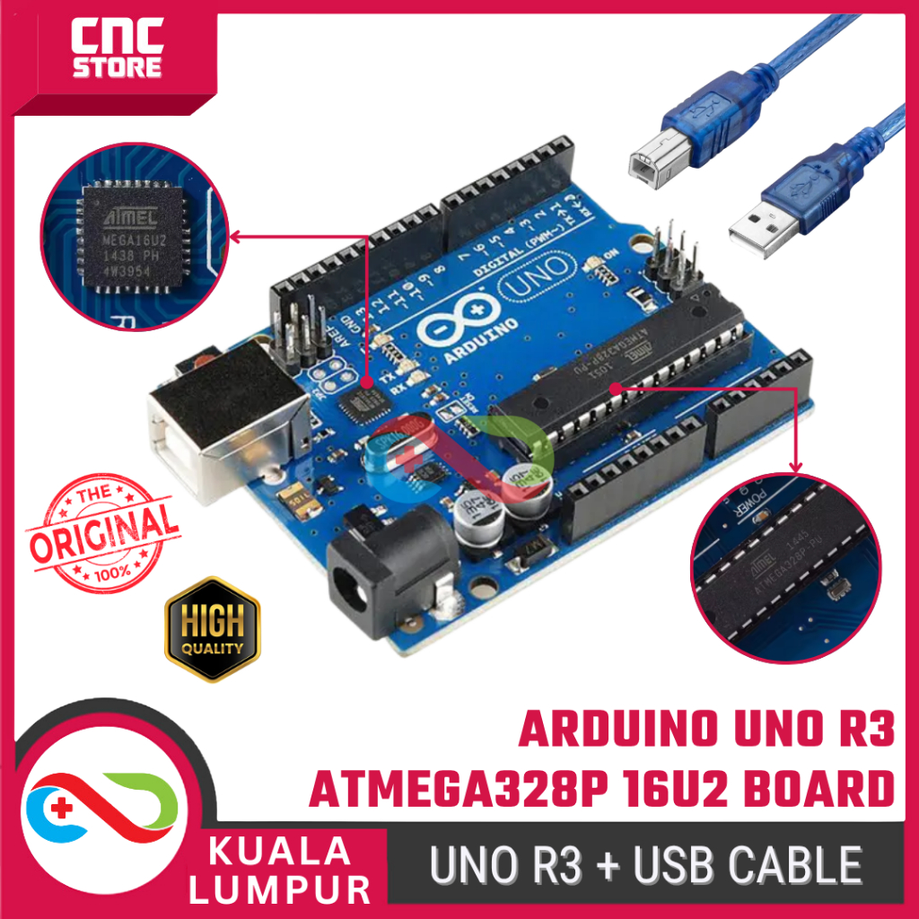 Arduino UNO R3 ATmega328P ATmega16U2 Compatible Board + USB Cable ...