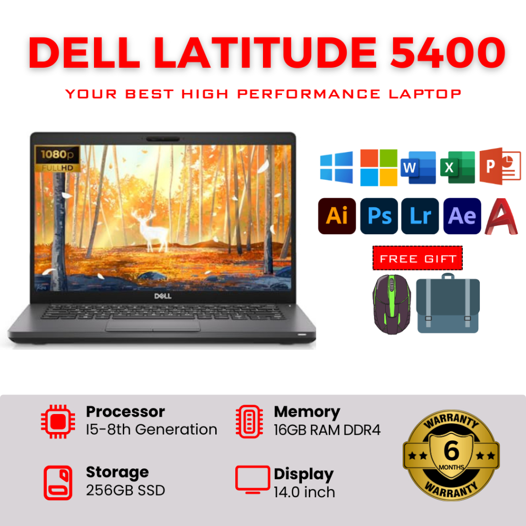 DELL LATITUDE 5400 / INTEL I5 8TH GEN / 8GB RAM DDR4 / 256GB SSD / 14 ...