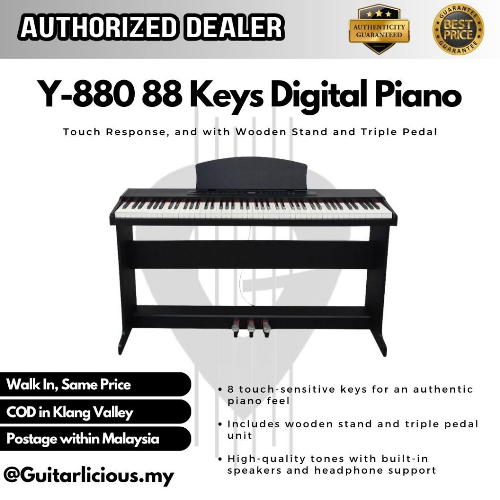 Y-880 88 Keys Digital Piano w Touch Response, and with Wooden Stand and ...