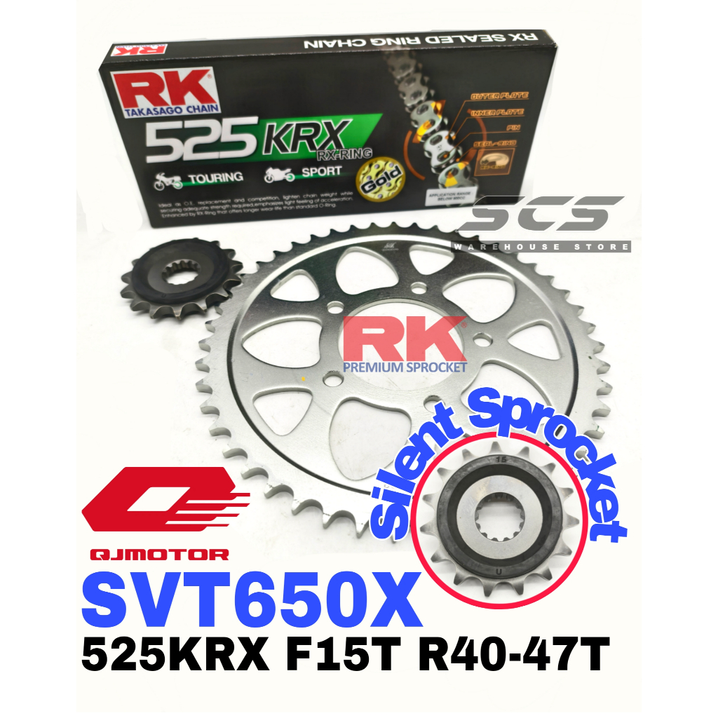 RK Chain Set QJ MOTOR SVT650X GB KRX X-Ring Silent Sprocket Rantai ...
