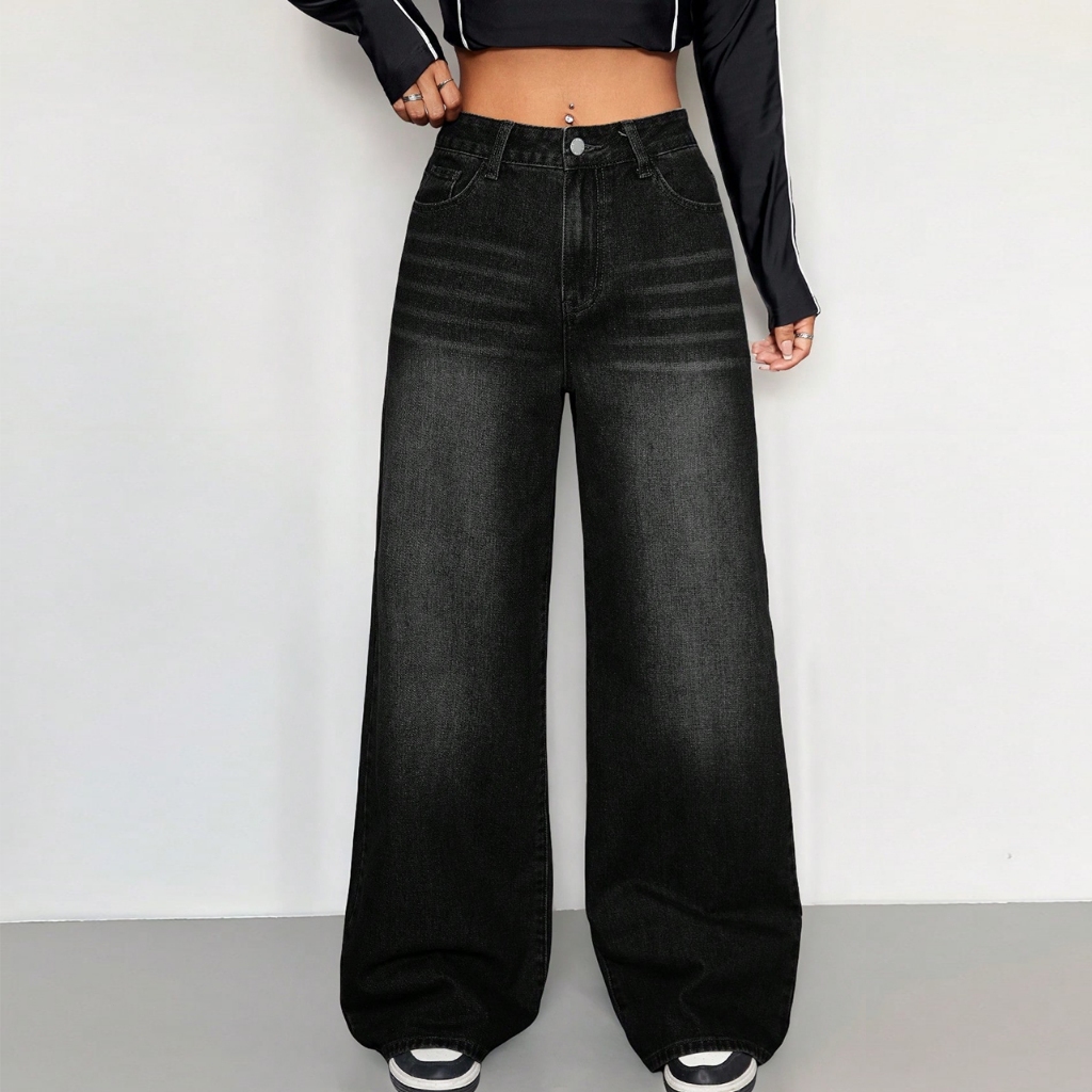 Wide Leg Jeans Women Retro Style High Waist Loose Plus Size Denim ...