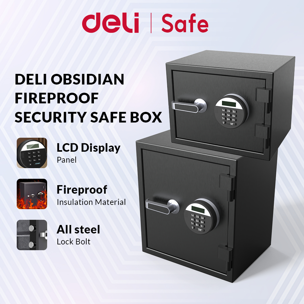 Deli OBSIDIAN Fireproof Security Safe Box Keypad Fire Insulation Double ...