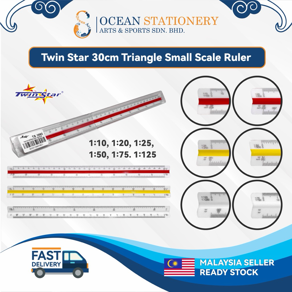Twin Star 30cm Triangle Small Scale Ruler 1:10～1:75 / 30cm Architect ...