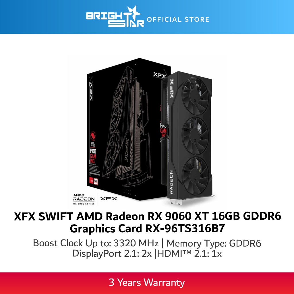 XFX SWIFT AMD Radeon RX 9060 XT 16GB GDDR6 Graphics Card RX-96TS316B7 ...