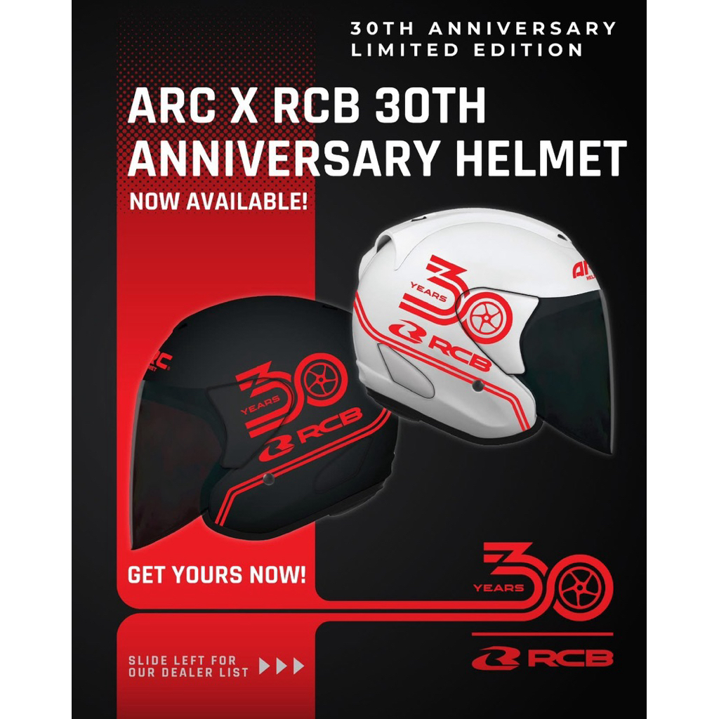 ARC RCB HELMET 30TH ANNIVERSARY LIMITED EDITION VISOR CLEAR MOTORCYCLE ...