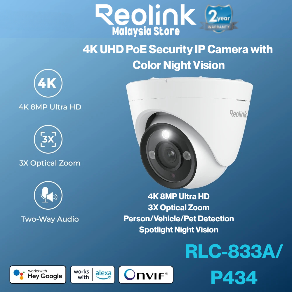 Reolink RLC-833A-3X P434 4K Security Camera Outdoor System 3x Optical ...